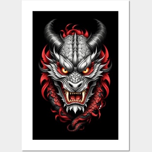 Red and Black Dragon Posters and Art